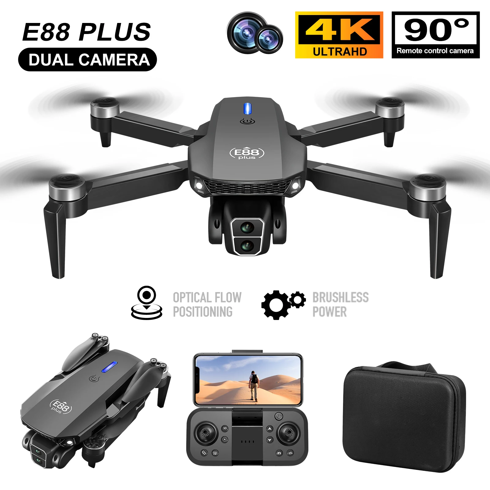 Rc Helicopter Case - Drone Quadcopter E88 Plus baru: 90